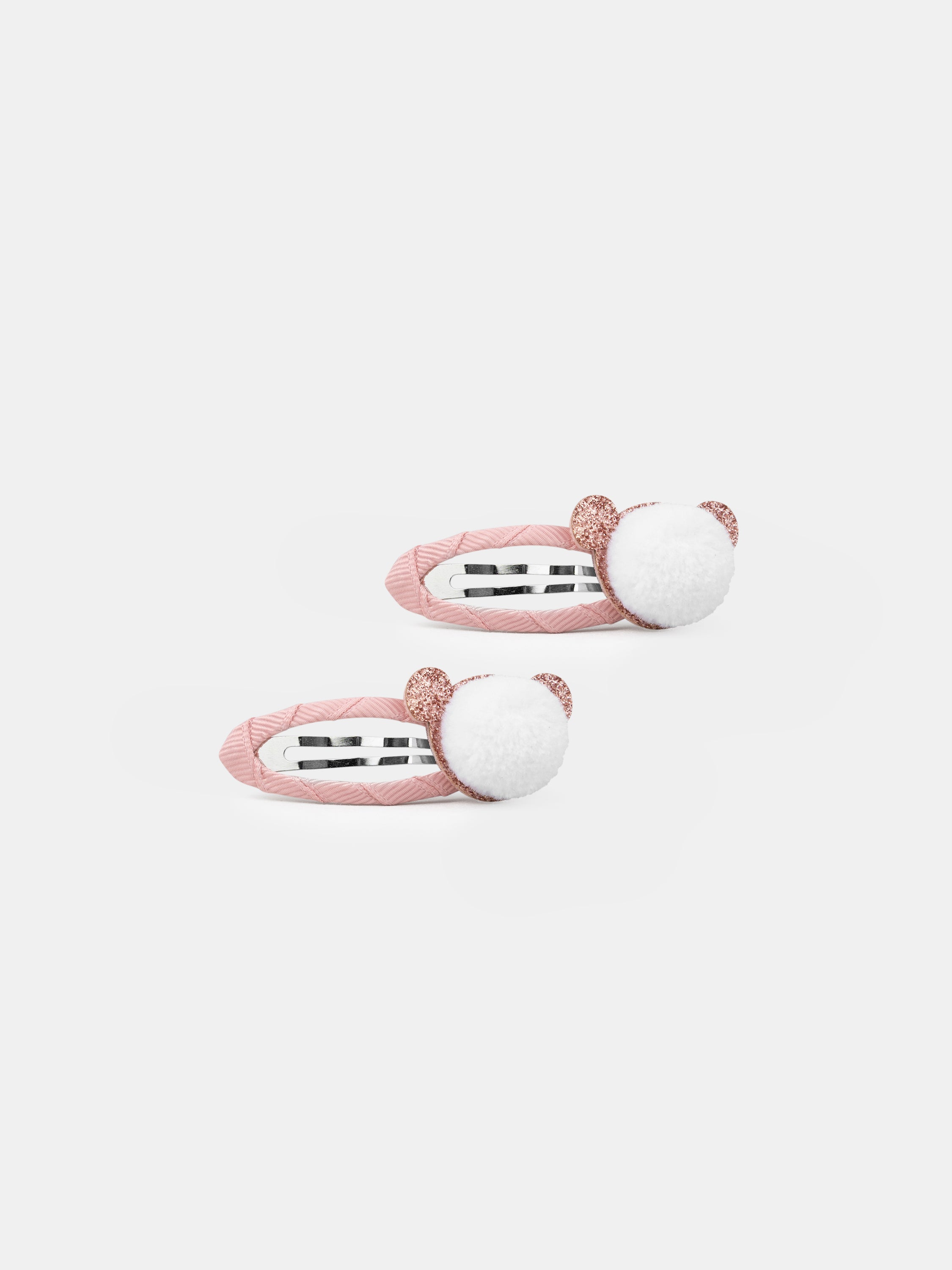 2 Clips Rosa Pom Pom Urso para Meninas