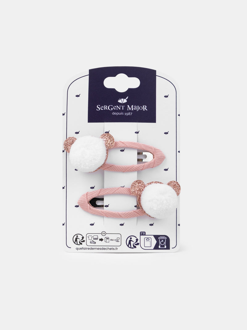2 Clips Rosa Pom Pom Urso para Meninas