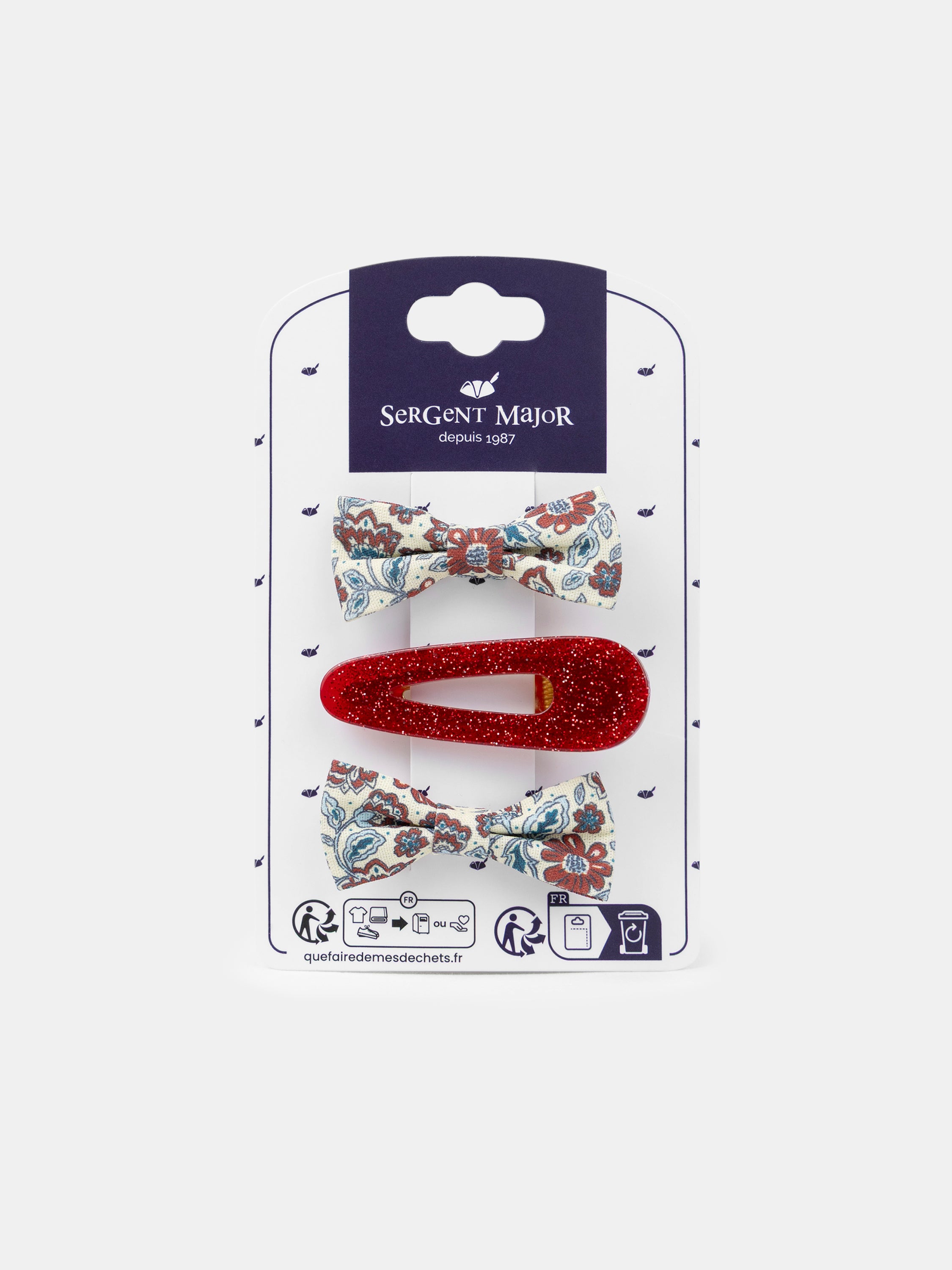 3 ganchos de cabelo ecrus com estampado floral ou vermelho brilhante para meninas