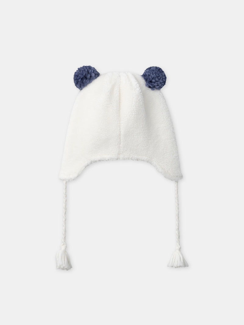 Gorro Branco com Protetores de Orelha e Pom-Pom para Meninas
