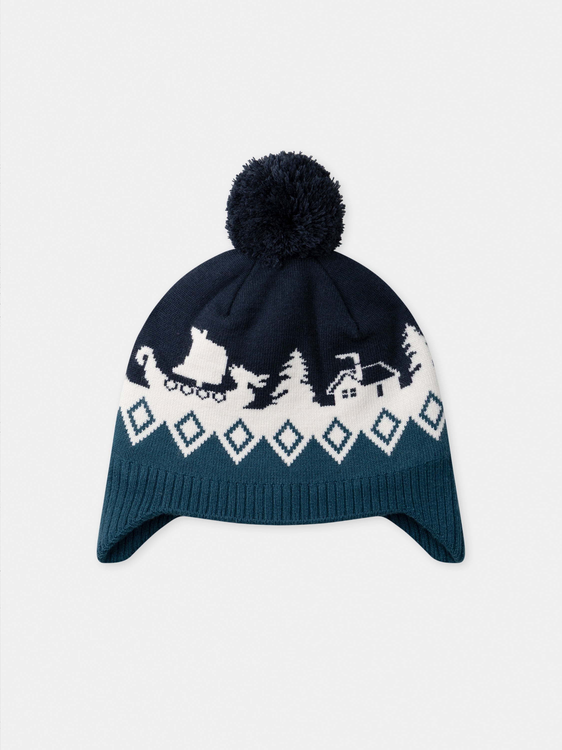 Gorro com pompom e padrão jacquard para menino