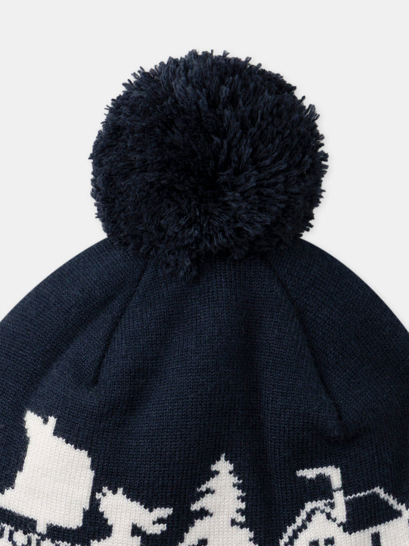 Gorro com pompom e padrão jacquard para menino