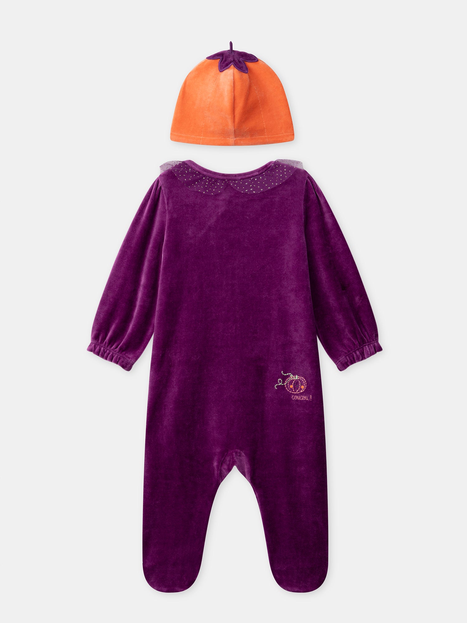 Saco de cama de veludo roxo + Gorro de abóbora Bebé Rapariga