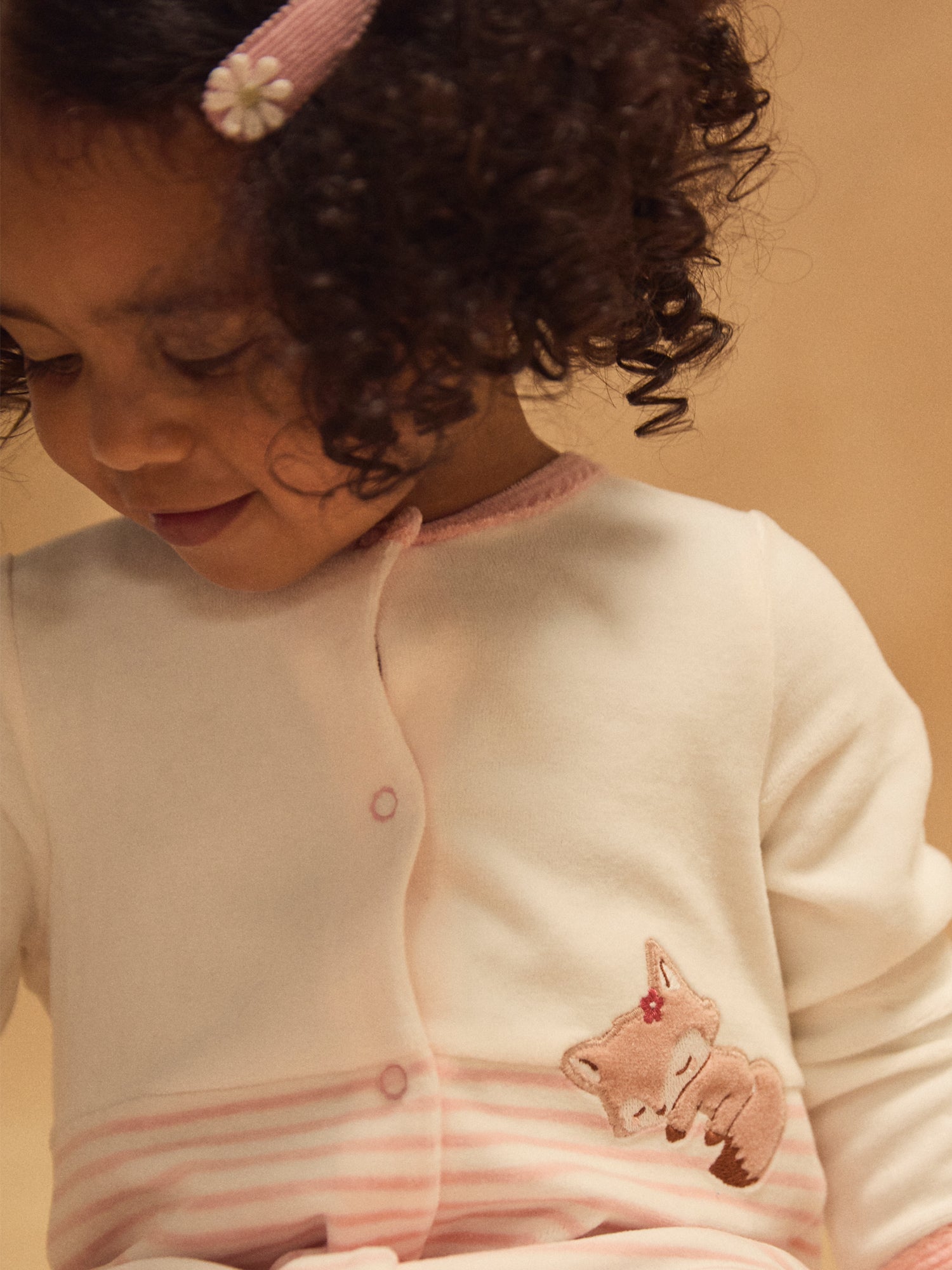 Saco de dormir riscas rosa com patch de raposa bebé menina