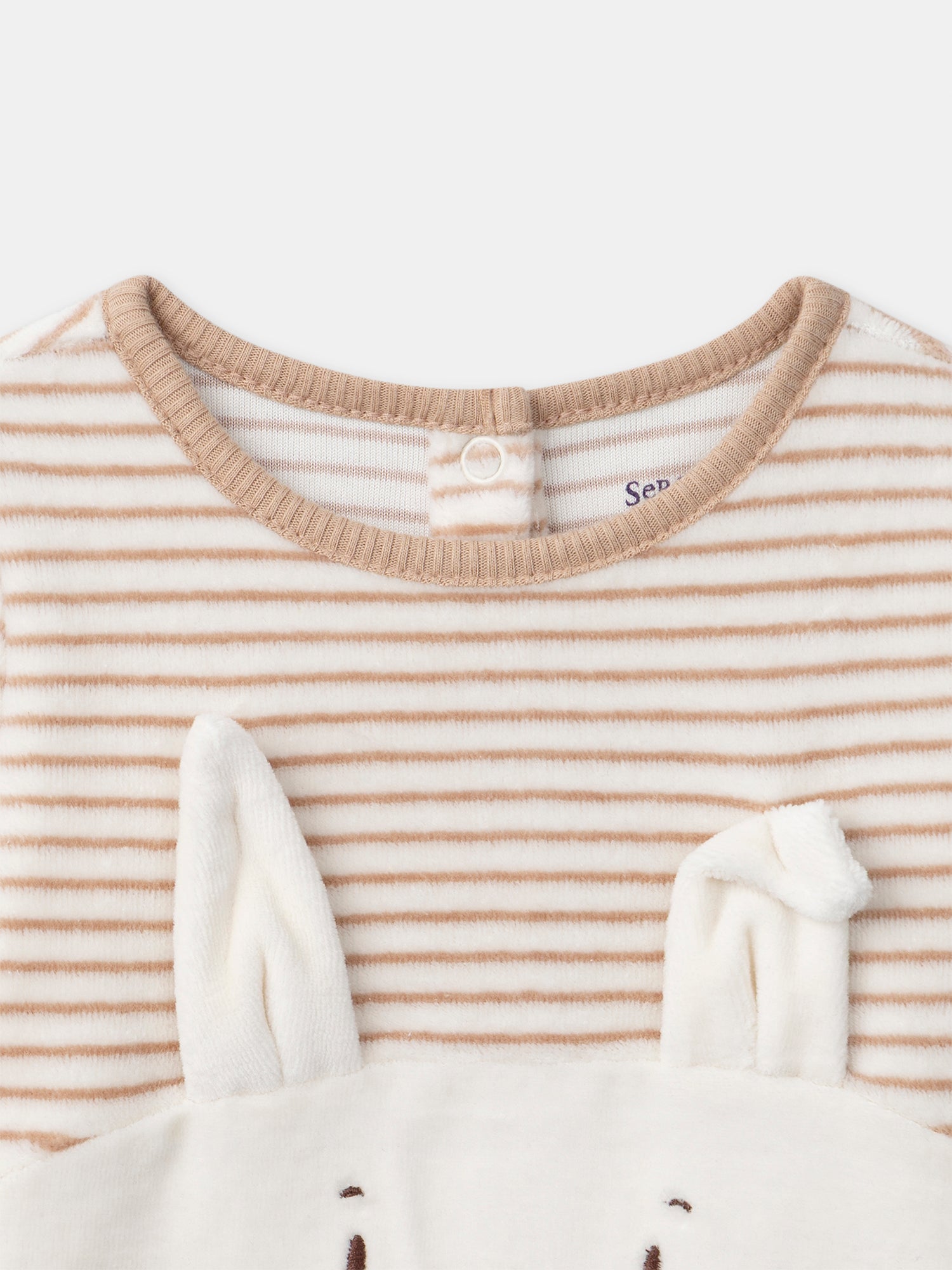 Pijama riscas em marfim e coelho para menino bebé