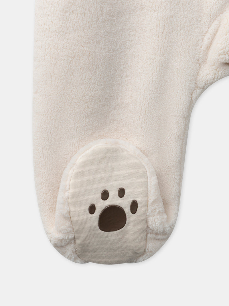 Combinação de urso com capuz em marfim para menino bebé