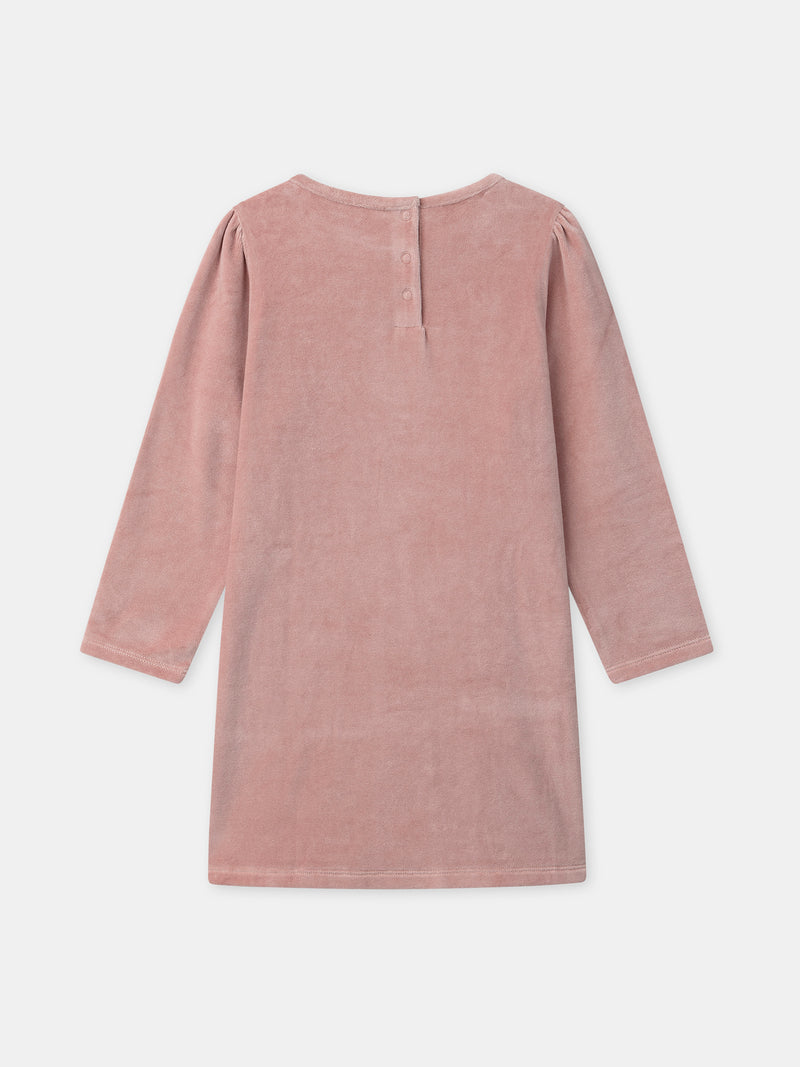 Camisola de noite rosa em veludo com estampa de raposas e borlas para meninas