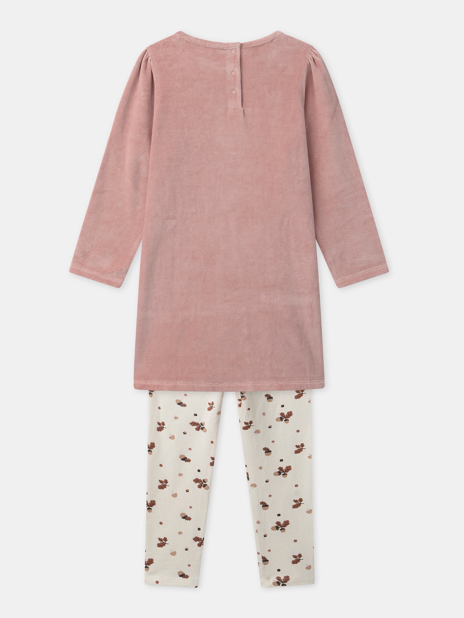 Camisola de noite rosa em veludo com estampa de raposas e borlas para meninas