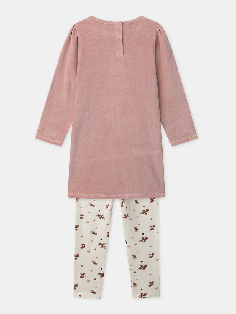 Camisola de noite rosa em veludo com estampa de raposas e borlas para meninas