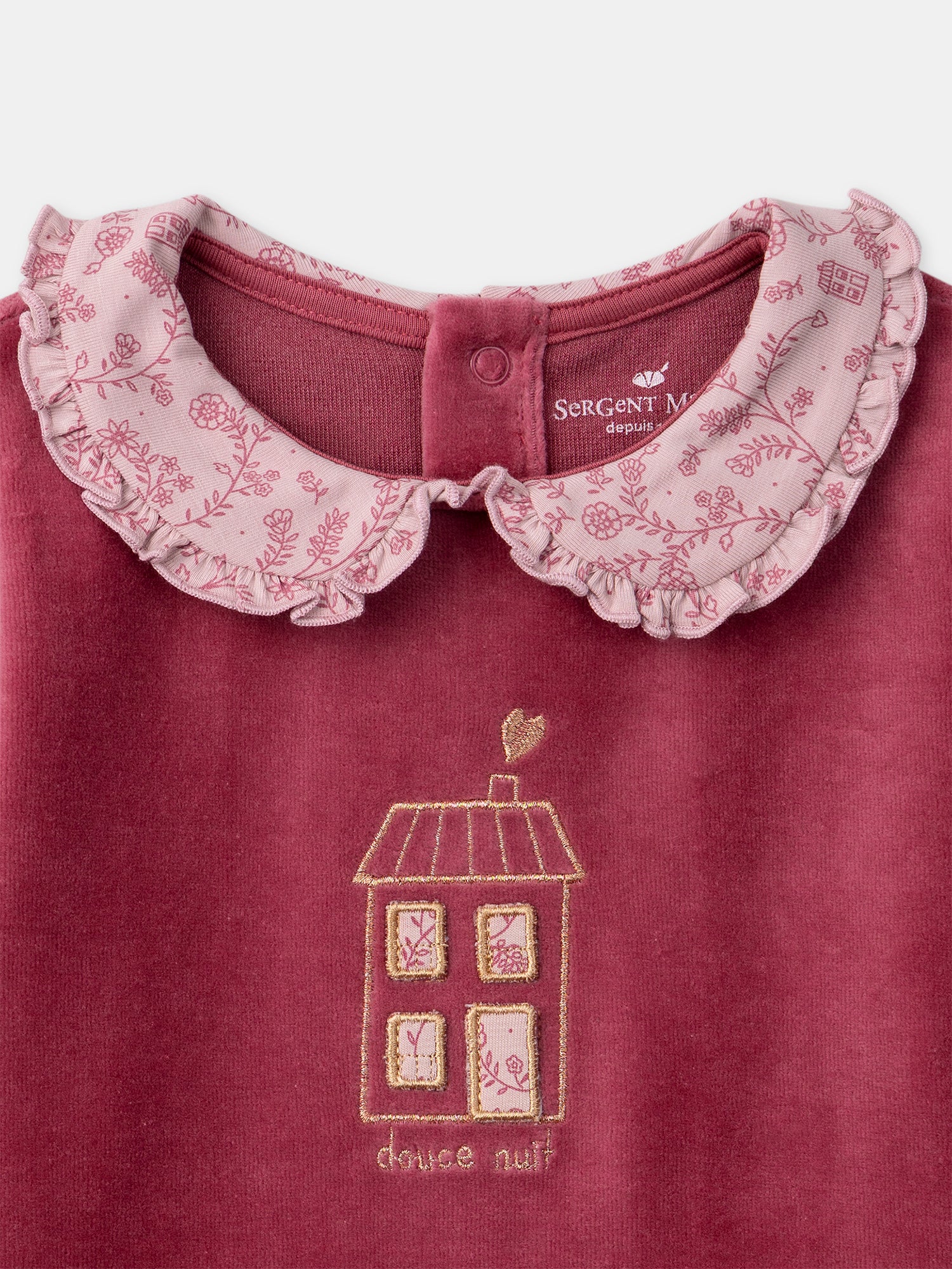 Pijama rosa escuro de veludo com estampado floral para meninas