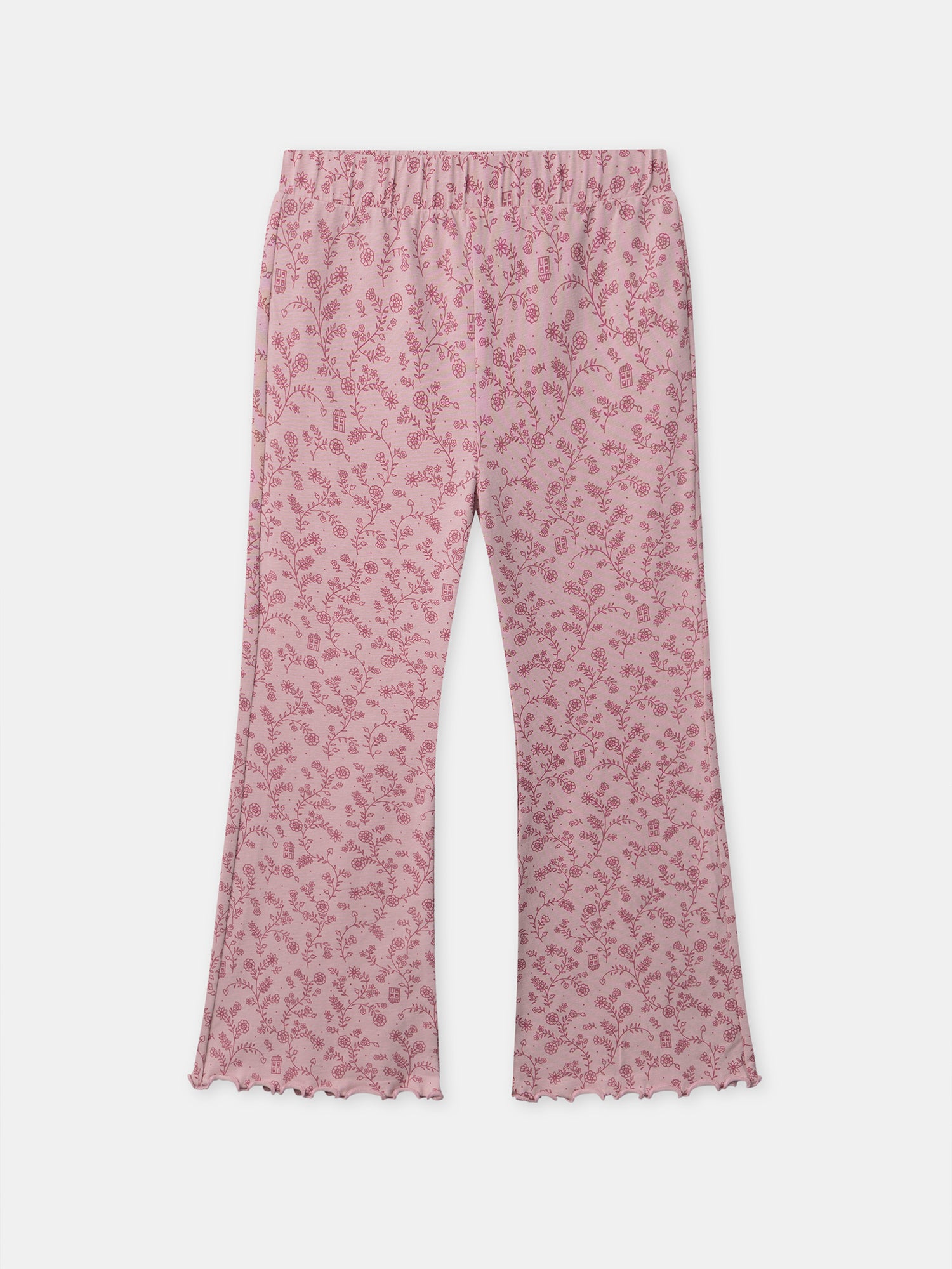Pijama rosa escuro de veludo com estampado floral para meninas