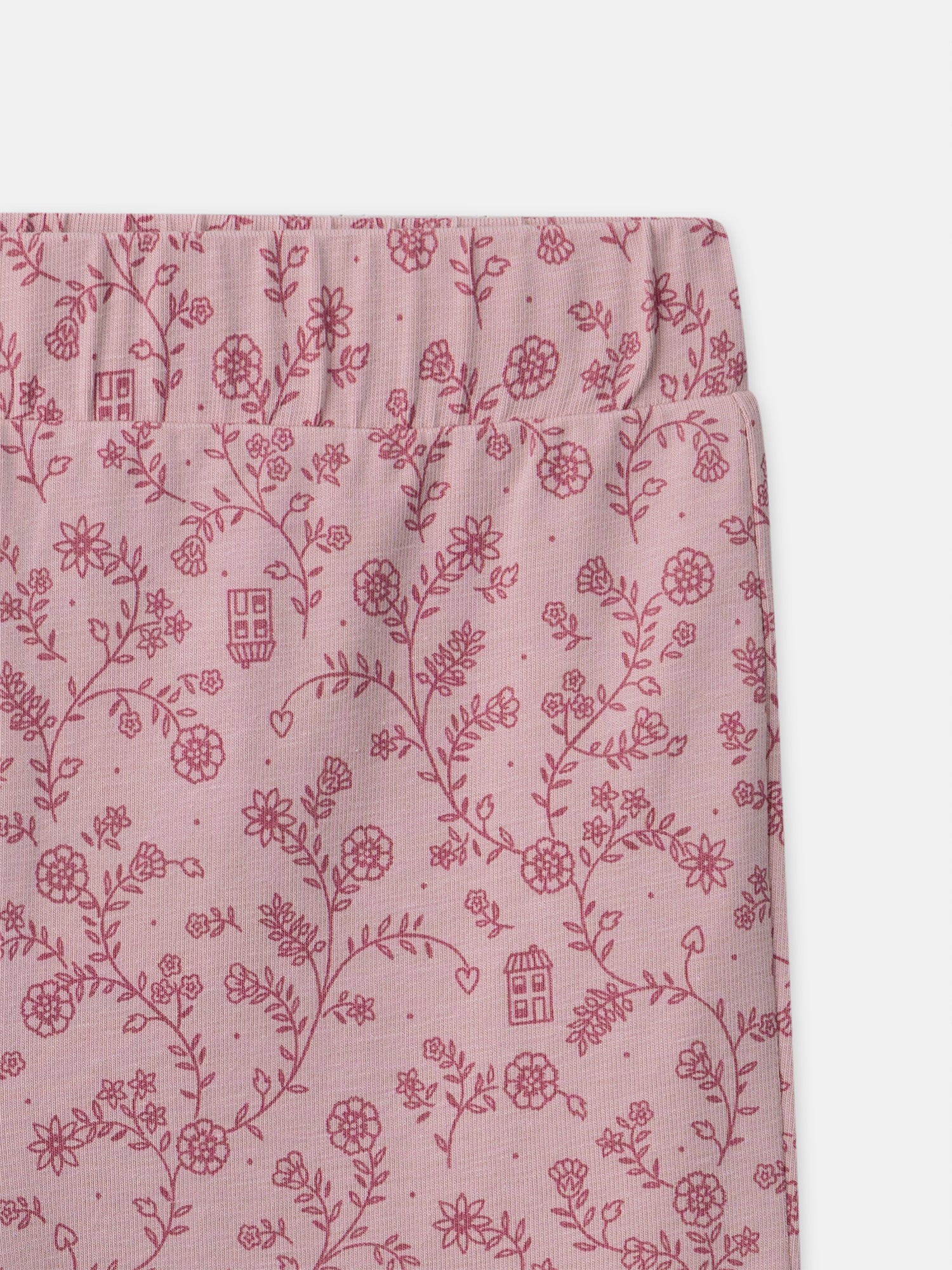 Pijama rosa escuro de veludo com estampado floral para meninas