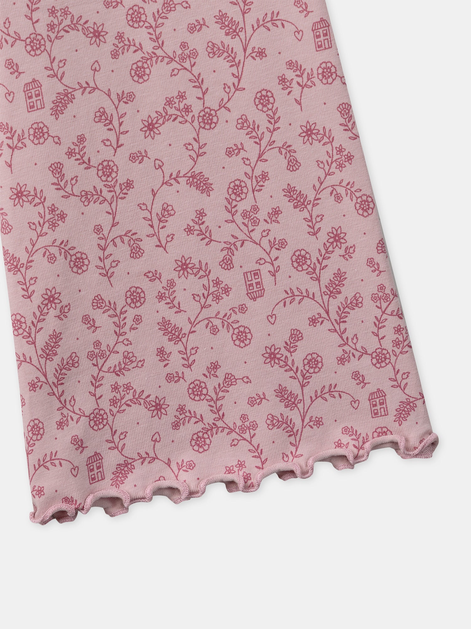 Pijama rosa escuro de veludo com estampado floral para meninas
