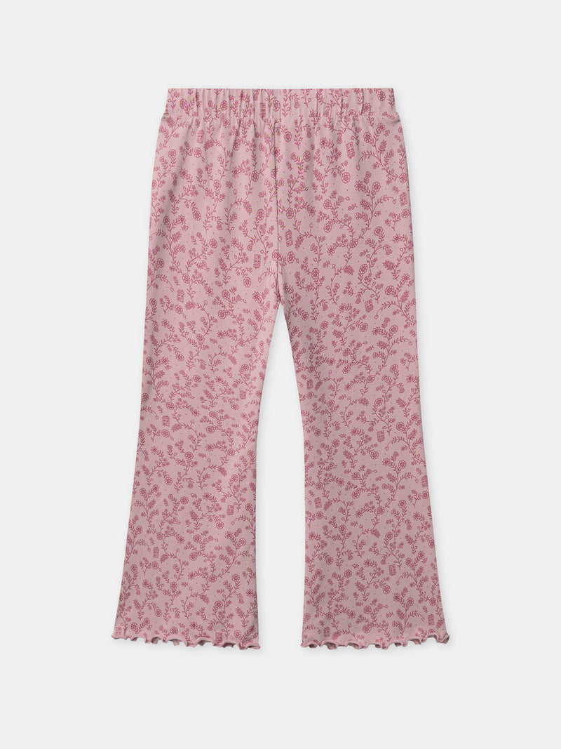 Pijama rosa escuro de veludo com estampado floral para meninas