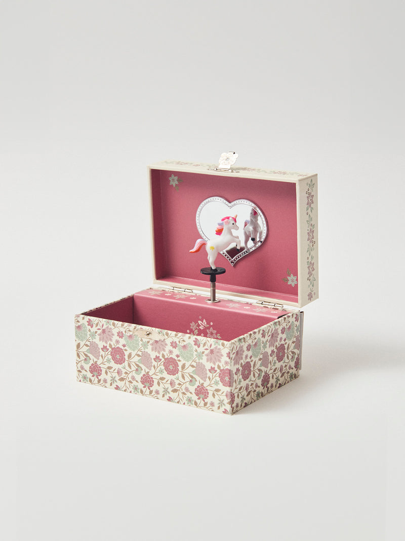 Caixa de música de unicórnio com padrão floral