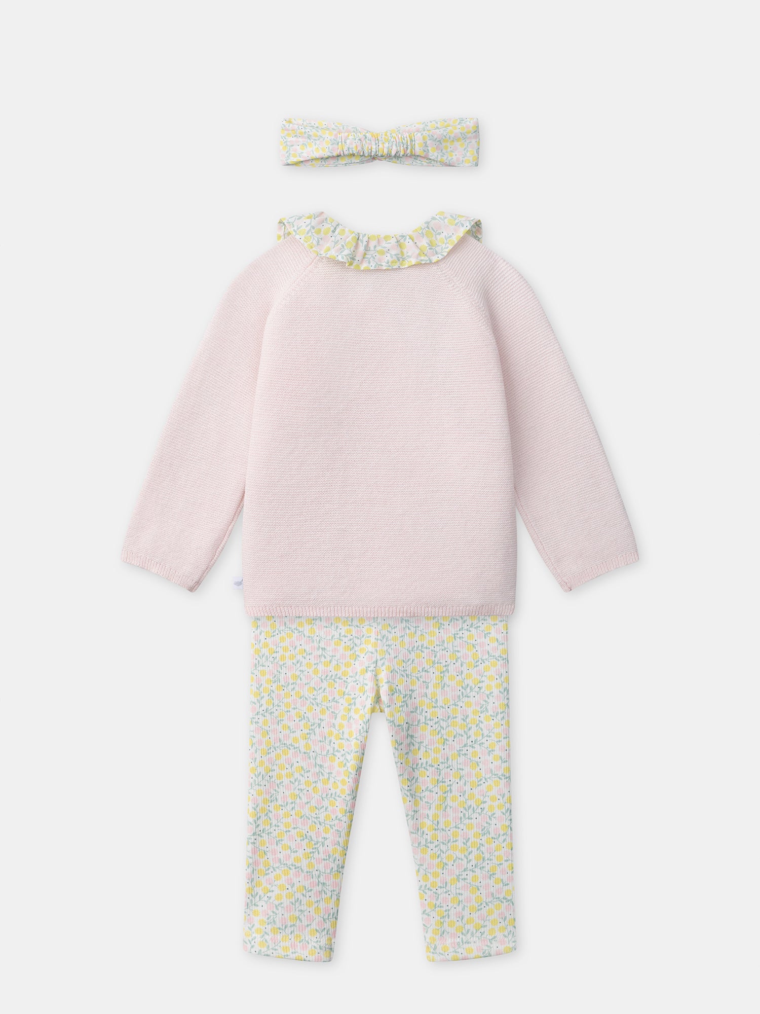 Conjunto de pulôver rosa + leggings floridos + faixa floral para recém-nascidas