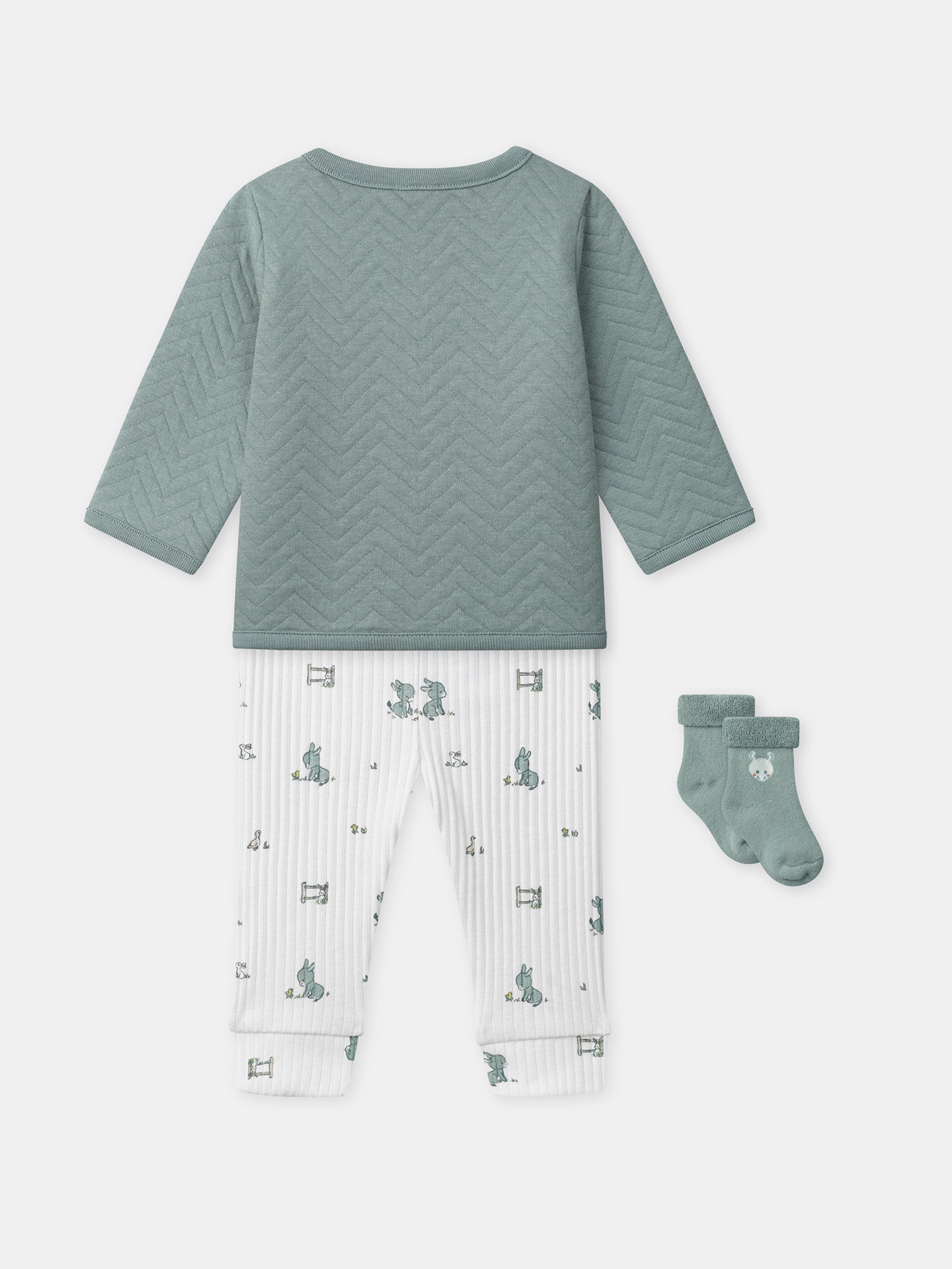 Ensemble haut bleu grisé + pantalon + chaussettes Naissance Garçon