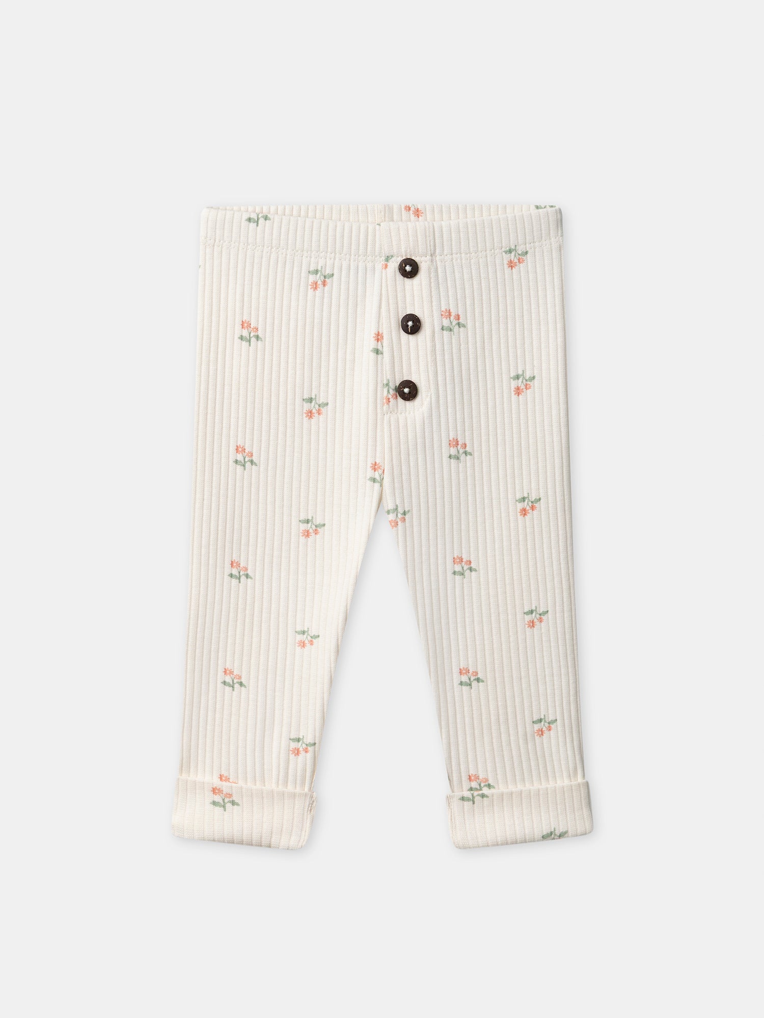 Leggings em marfim com estampado floral para bebé menina