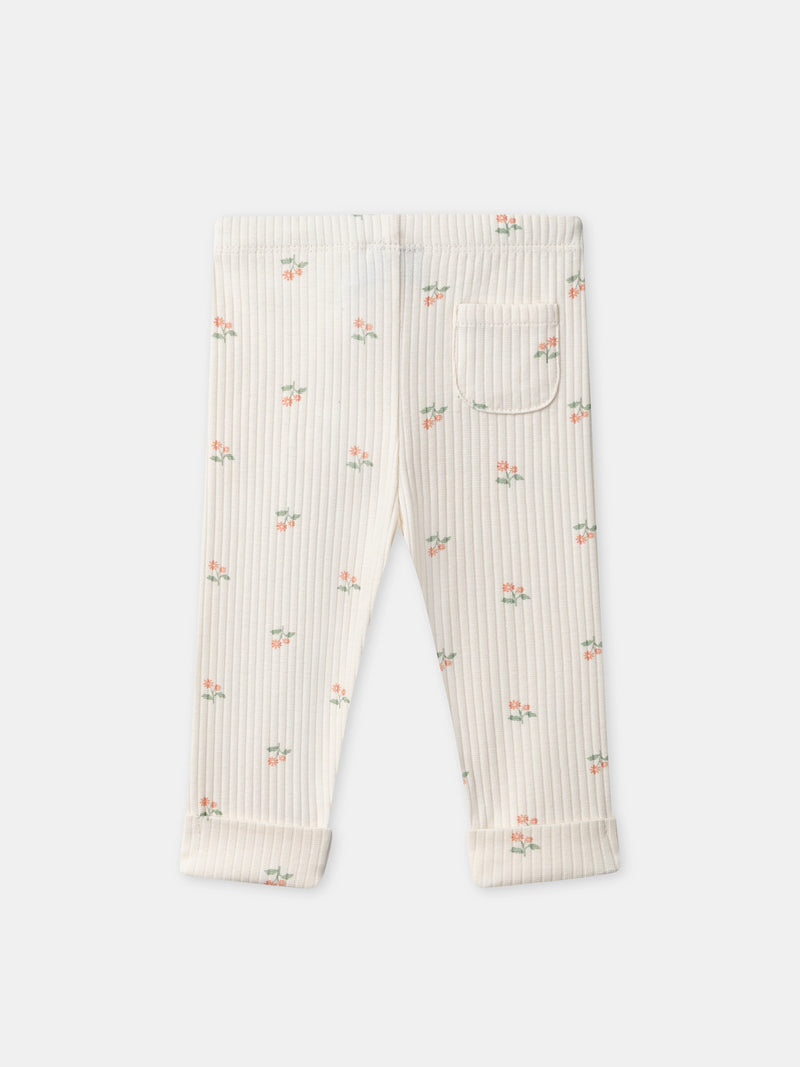 Legging écru imprimé fleuri Bébé Fille
