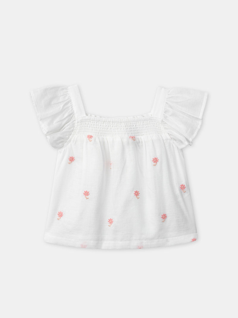 Blusa Ecru com Bordados de Flores para Bebé Menina