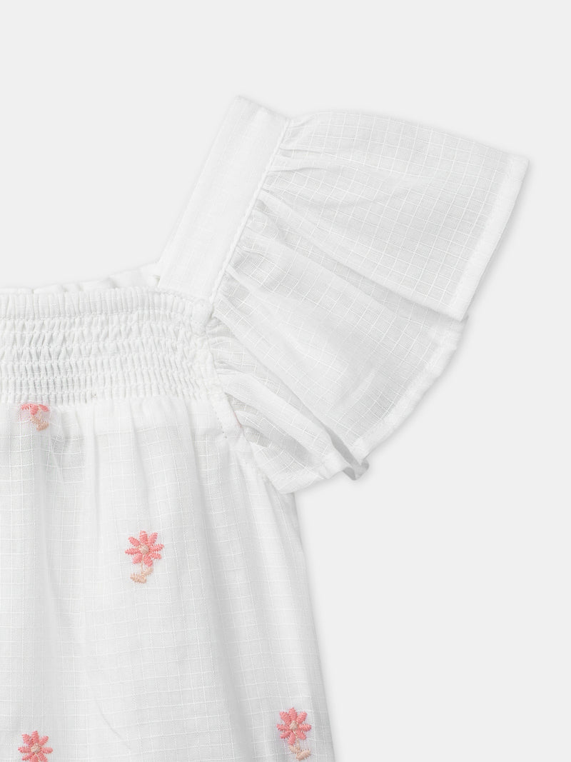 Blusa Ecru com Bordados de Flores para Bebé Menina