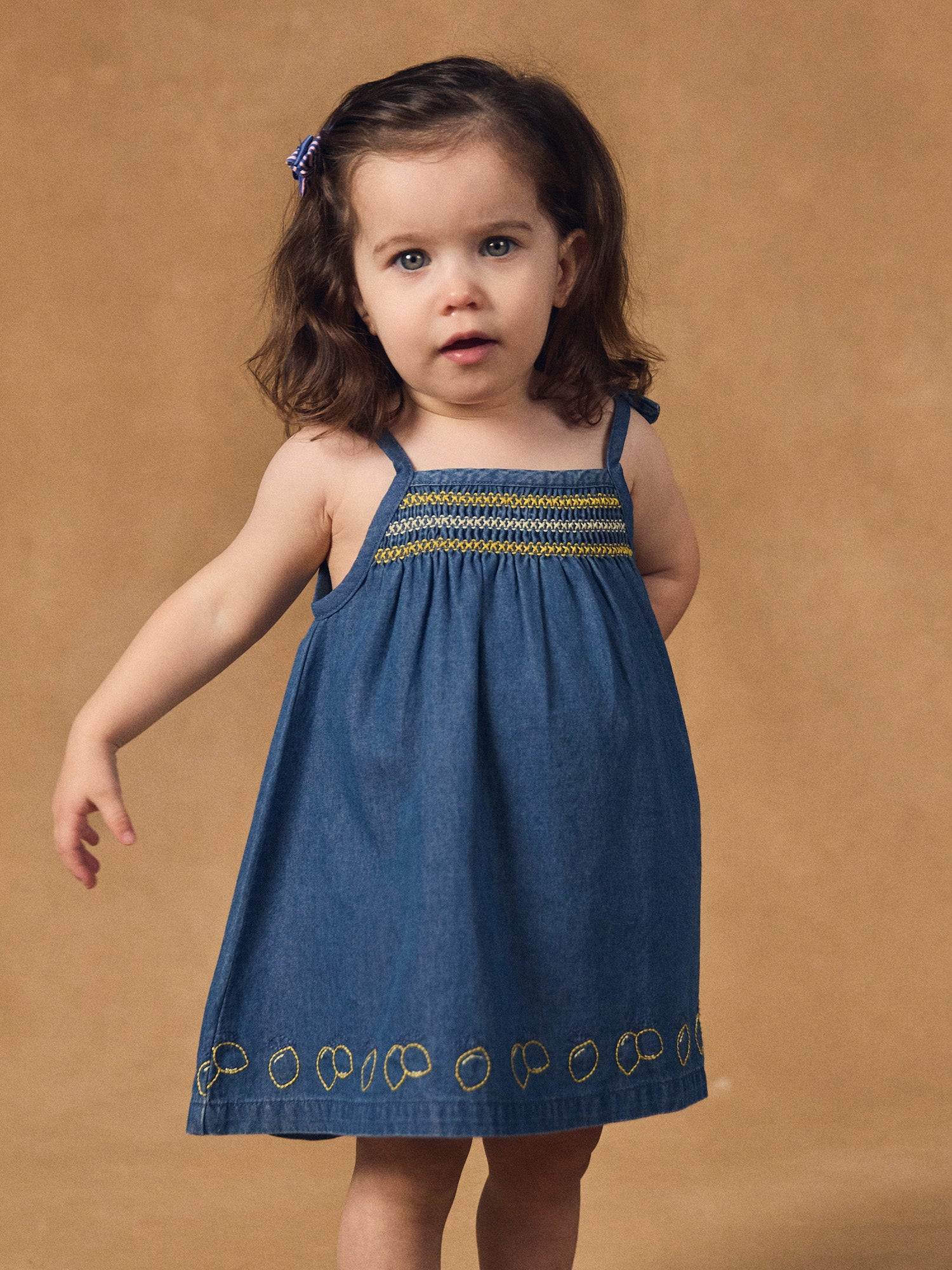 Vestido de denim com bordados de limão para Bebé Mulher