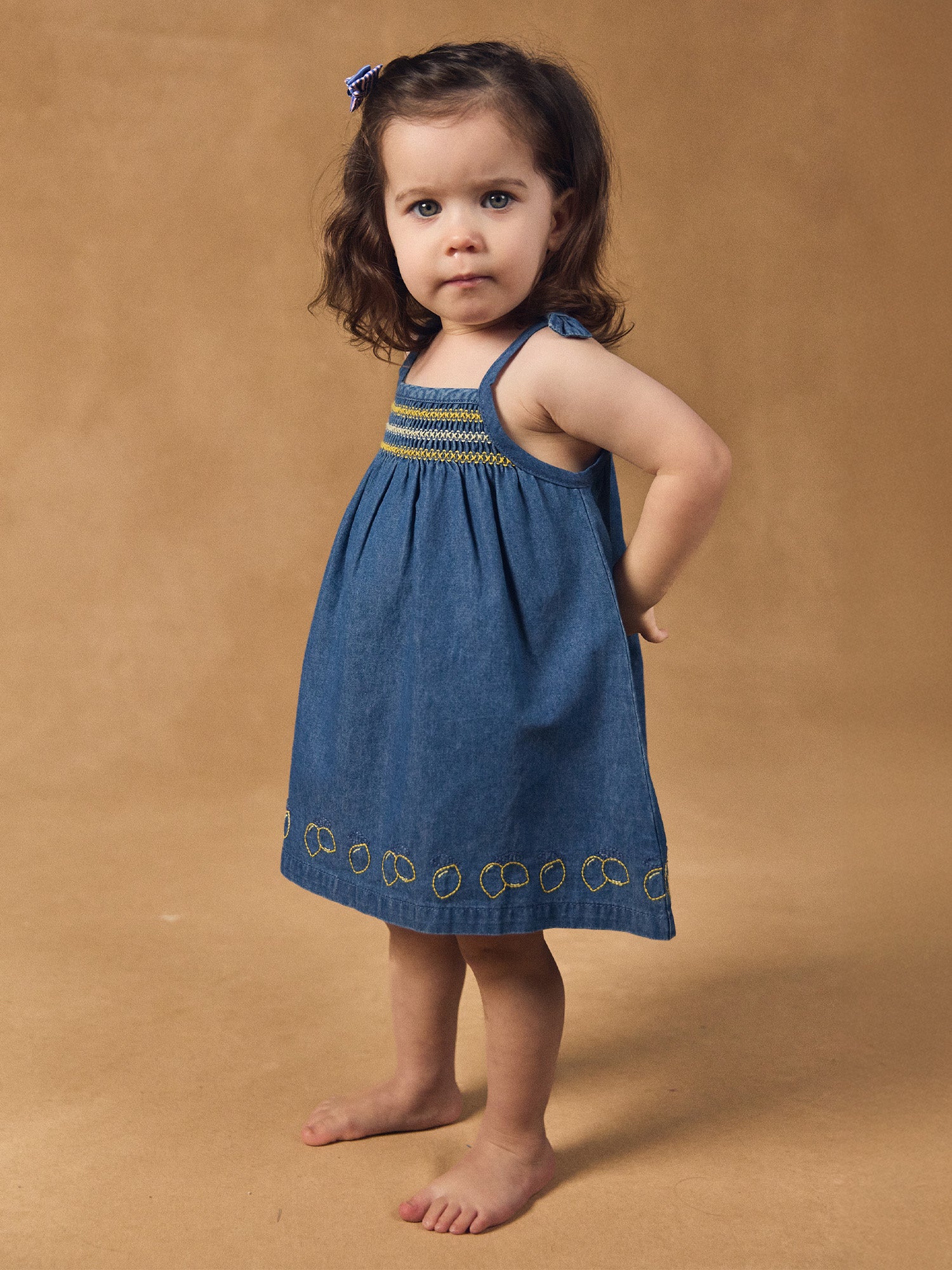 Vestido de denim com bordados de limão para Bebé Mulher