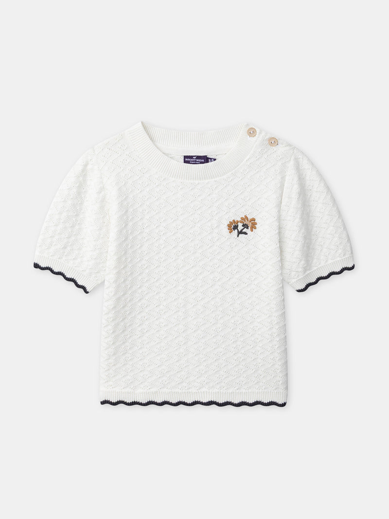 T-shirt em malha Ecru para Meninas