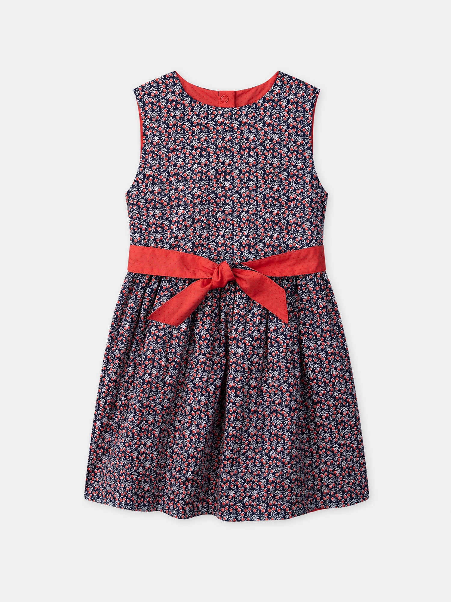 Vestido Reversível Vermelho ou com Estampa Floral para Menina