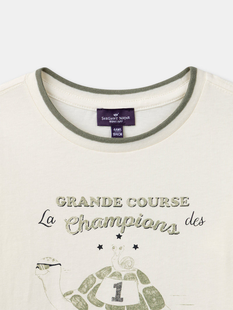 T-shirt de manga longa em crú para menino