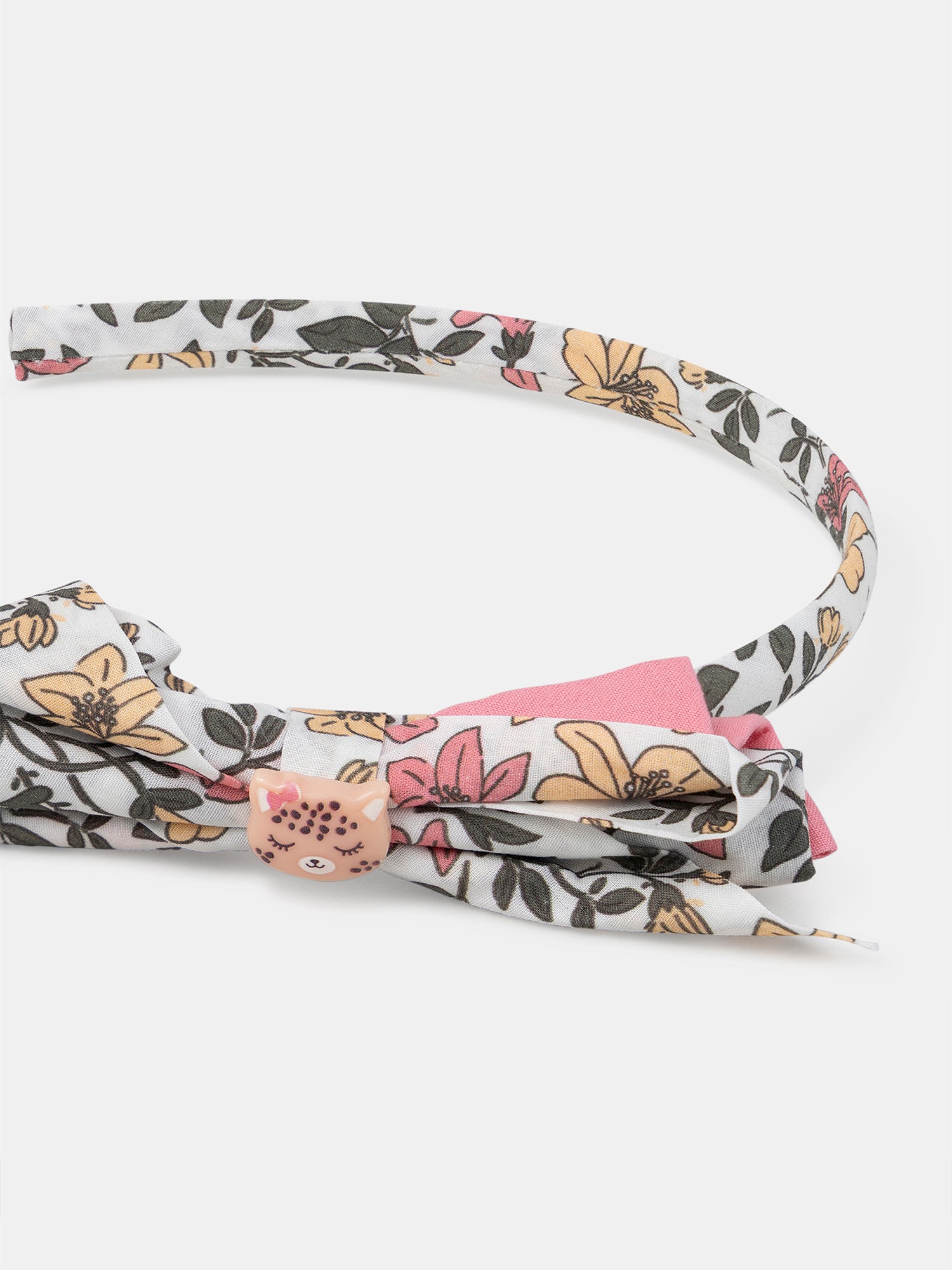 Arco de Cabelo em Tecido Floral e com Charme Leopardo Menina
