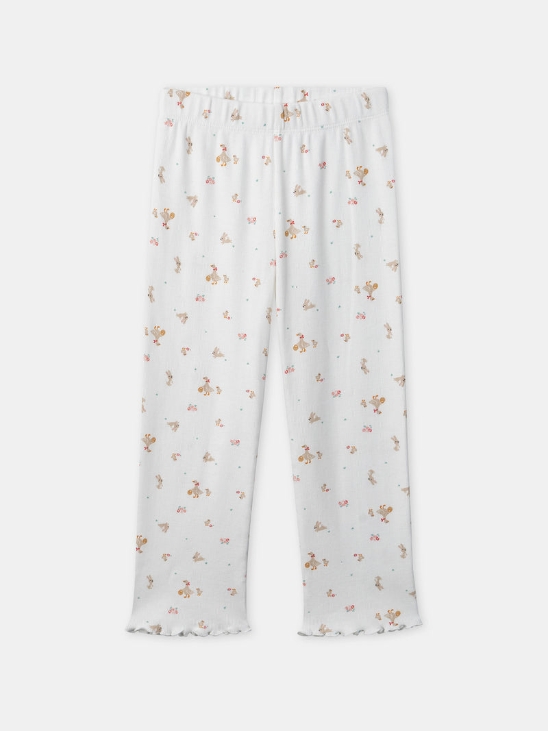 Pijama ecru com bordados de gansos para raparigas