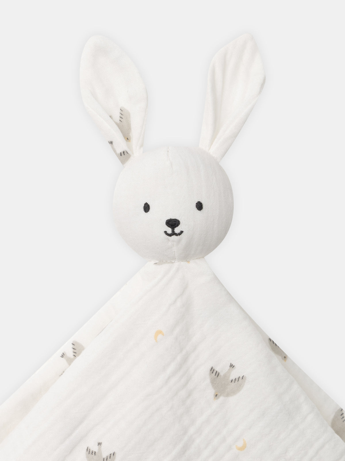 Doudou Coelho Creme Impresso com Pássaros para Nascimento Unisex