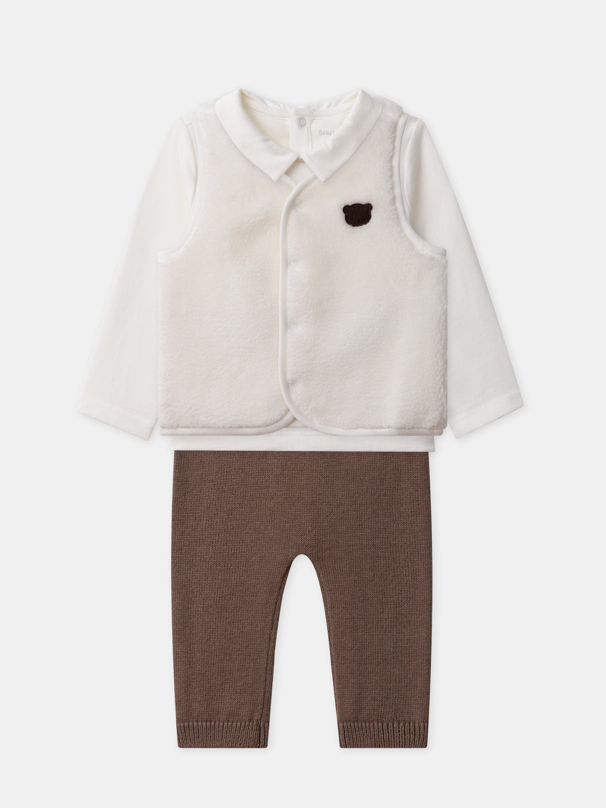 Conjunto colete + body t-shirt + calças Nascimento Menino