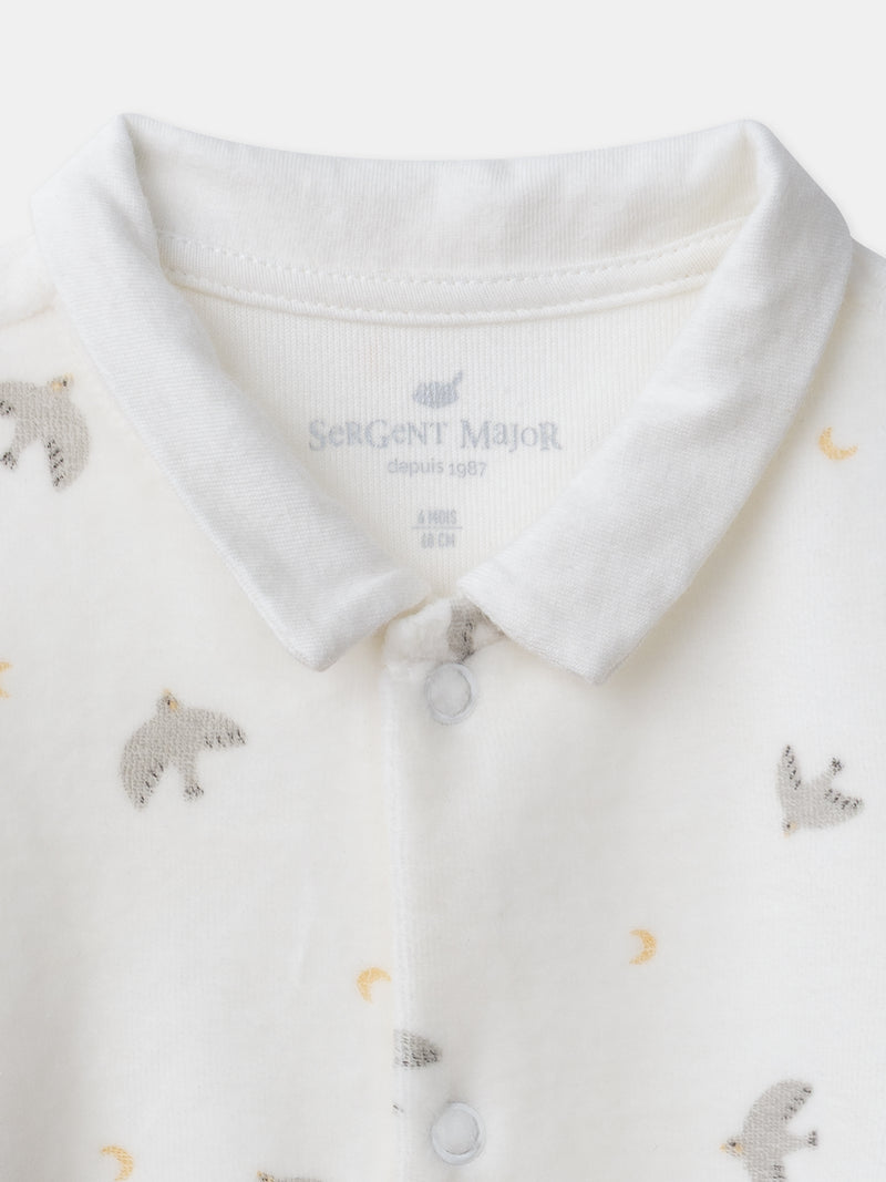 Macaquinho + gorro ecru impresso com pássaros e luas Nascimento Misturado