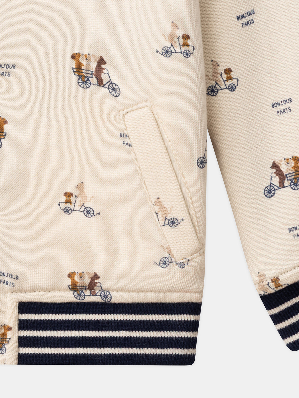 Teddy reversível azul marinho ou creme estampado com cães bebé rapaz