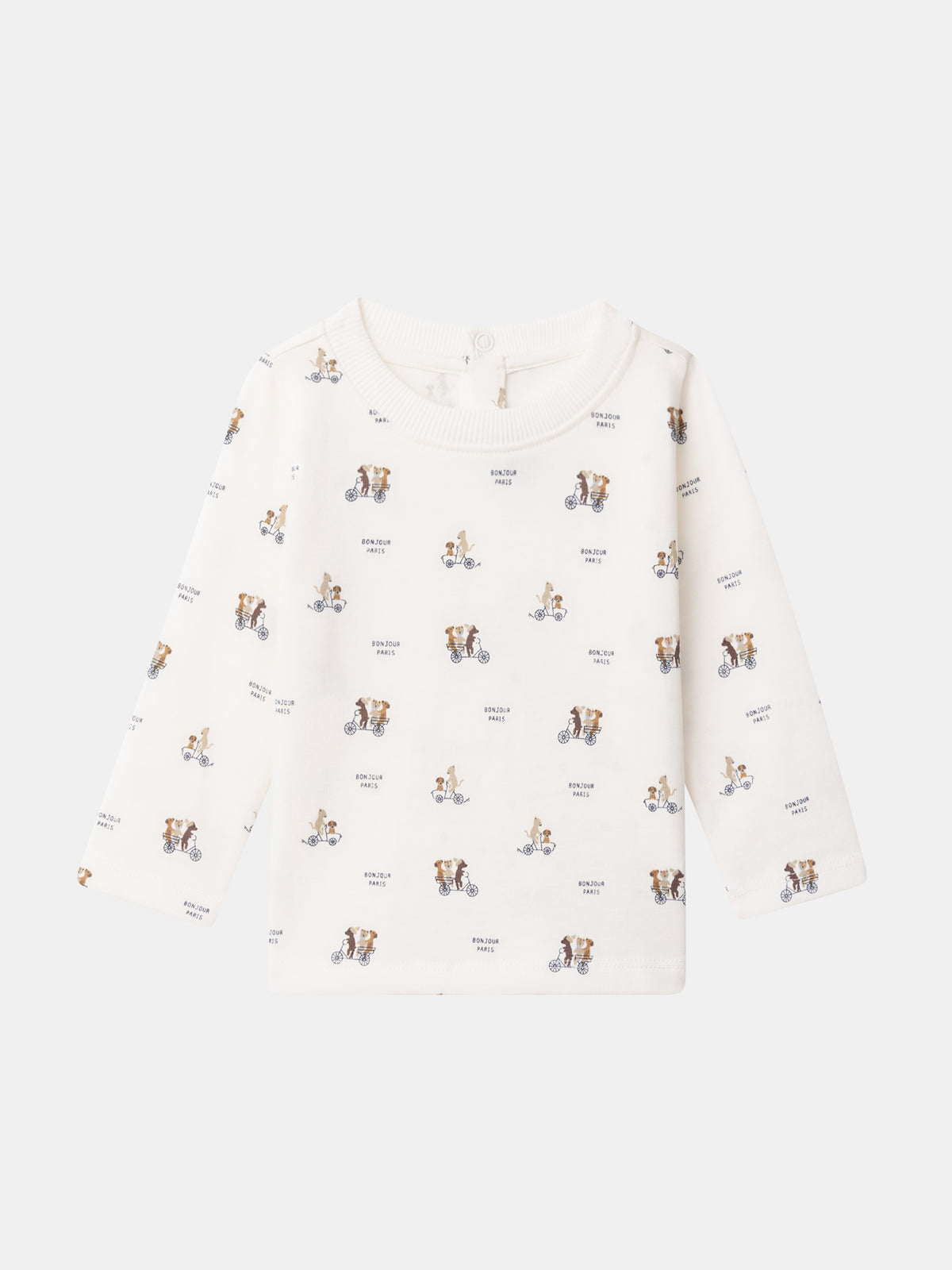 T-shirt ecru com estampa de animais e mangas longas para Bebé Menino