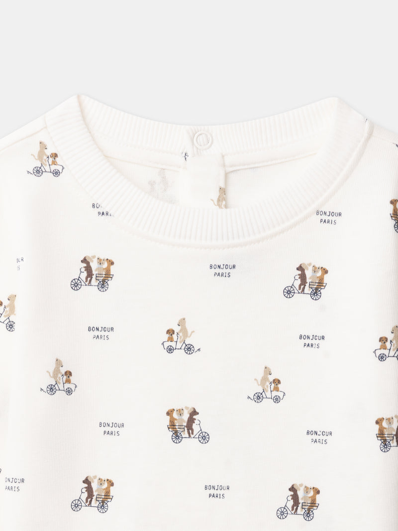 T-shirt ecru com estampa de animais e mangas longas para Bebé Menino