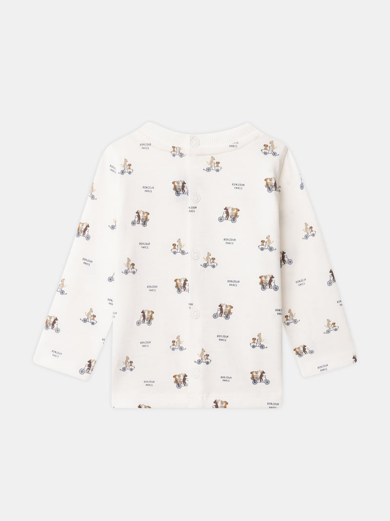 T-shirt ecru com estampa de animais e mangas longas para Bebé Menino