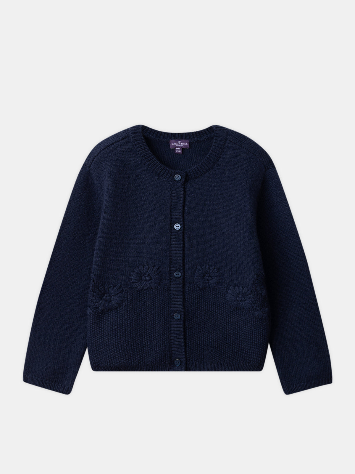 Cardigan azul marinho com bordados de margaridas para meninas