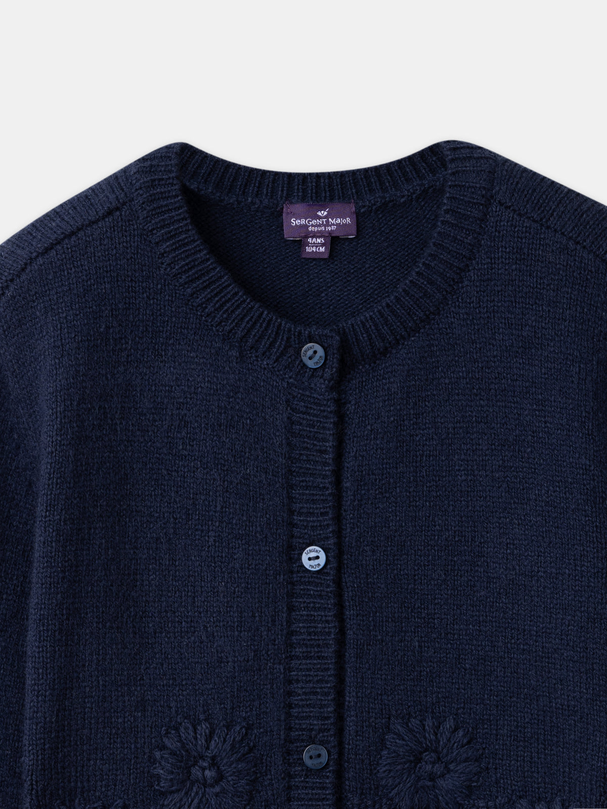 Cardigan azul marinho com bordados de margaridas para meninas