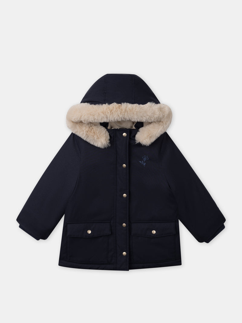 Parka 3 em 1 azul marinho com brilho para meninas