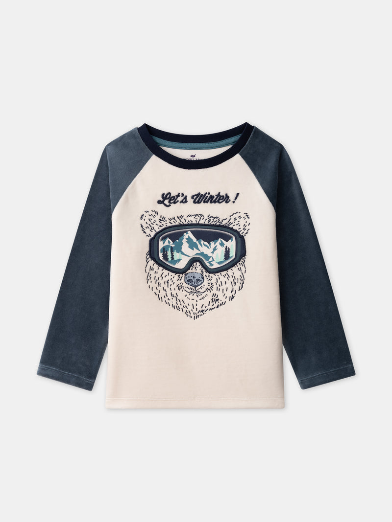 Pijama ecru e azul marinho urso Menino