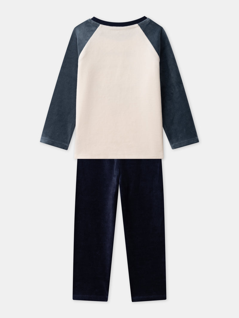 Pijama ecru e azul marinho urso Menino