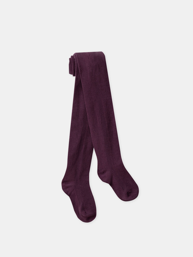 Collants bordeaux com efeito falso aberto para meninas