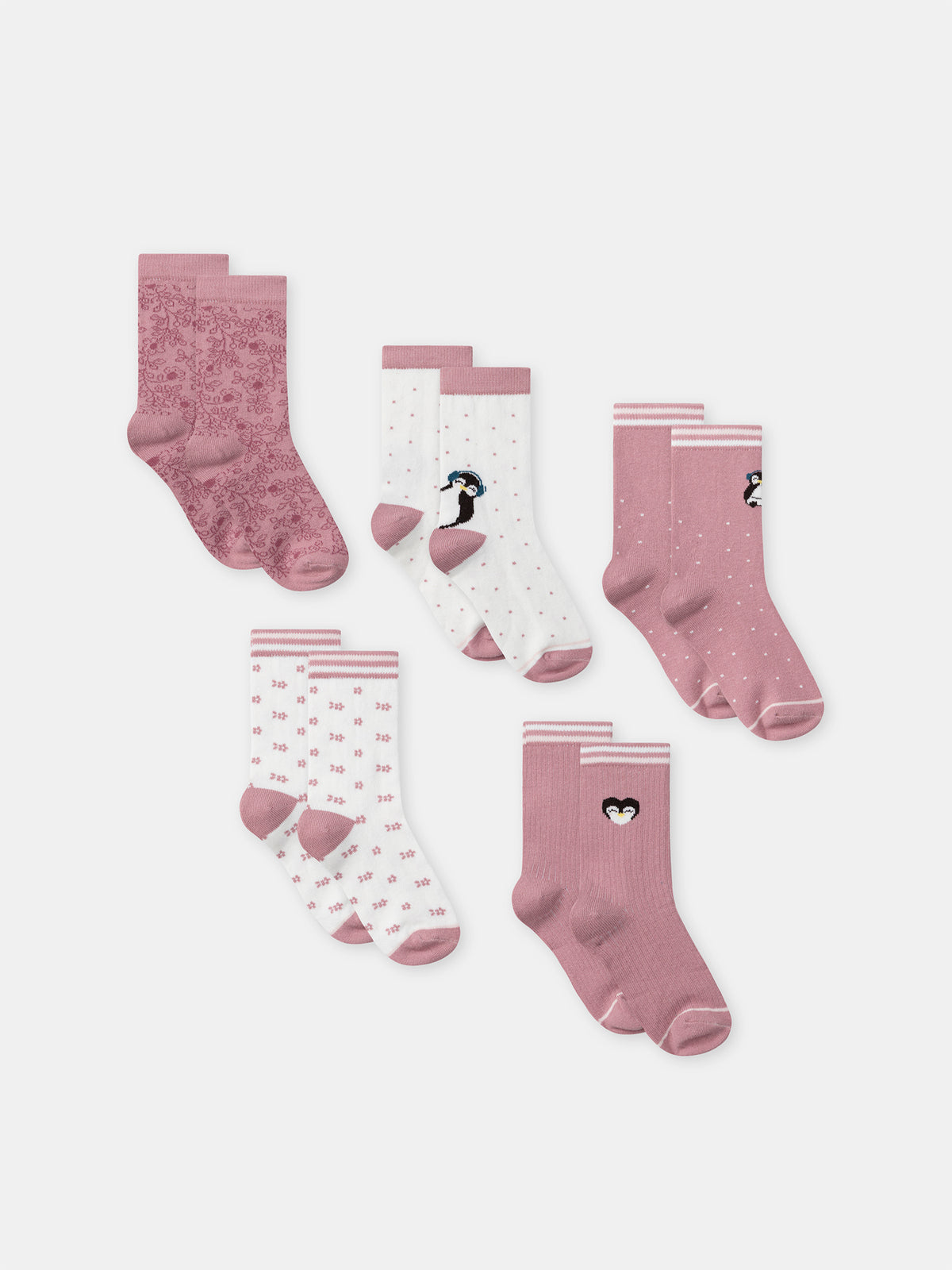Lot de 5 chaussettes roses pingouins Fille
