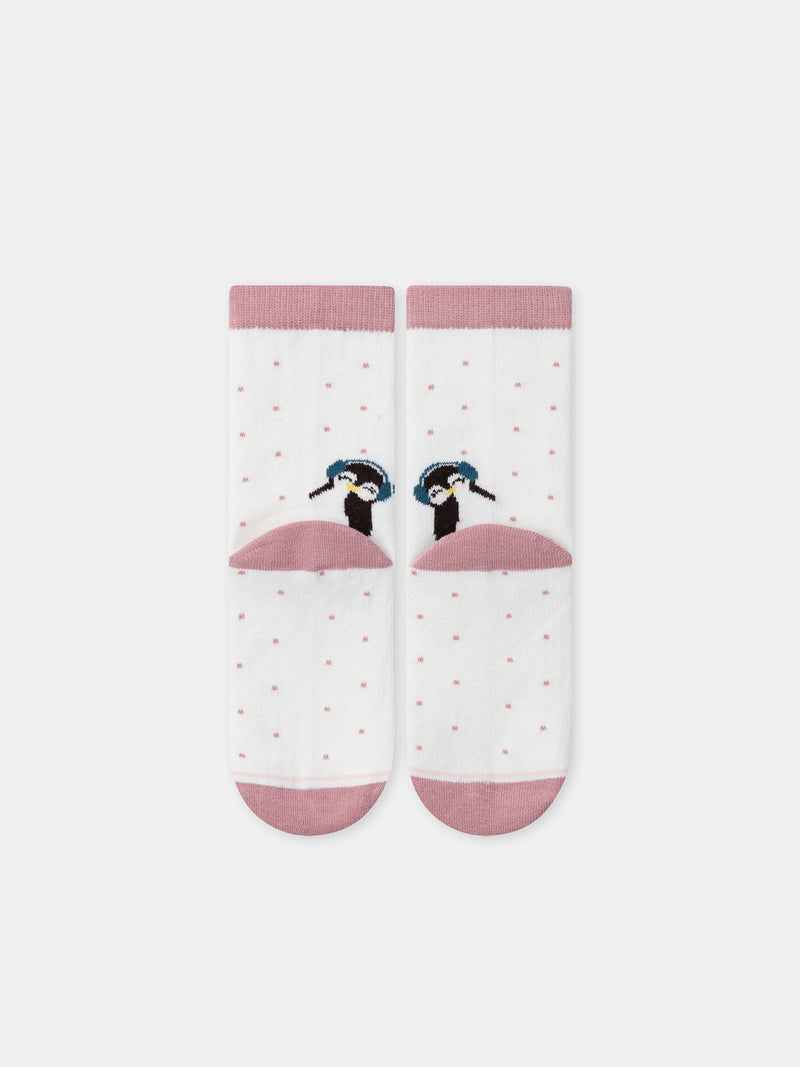 Conjunto de 5 meias rosas pinguins Menina