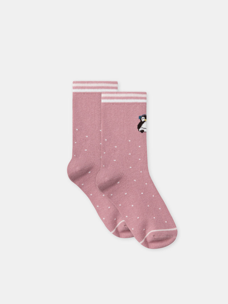 Conjunto de 5 meias rosas pinguins Menina
