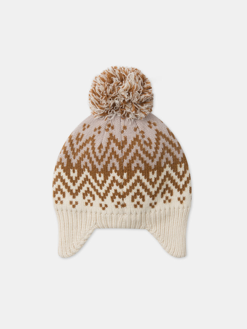 Gorro aquecedor de orelhas ecru e bege com pompom para Meninas