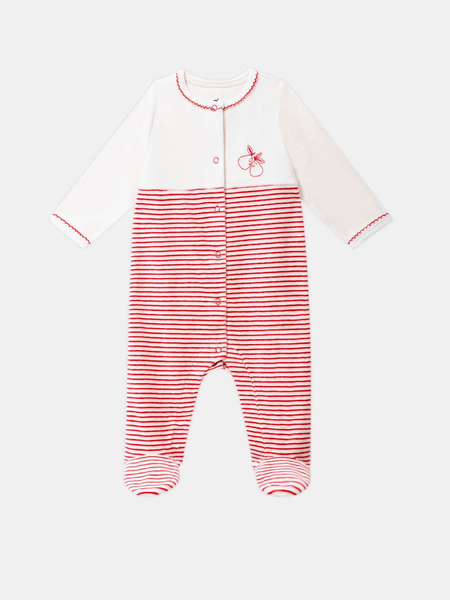 Grenouillère en velours à rayures et broderie poire Bébé Fille